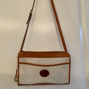 Vintage Dooney & Bourke White and Brown Pebble Leather Crossbody made in USA